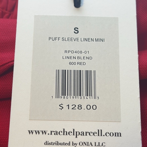 NWT Rachel Parcell puff sleeve linen mini Dress red size S - Picture 8 of 8